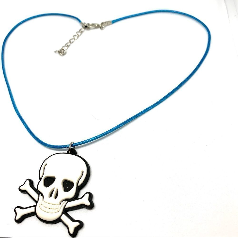 White Skull & Crossbones Soft PVC Necklace (W3) - Picture 2 of 4